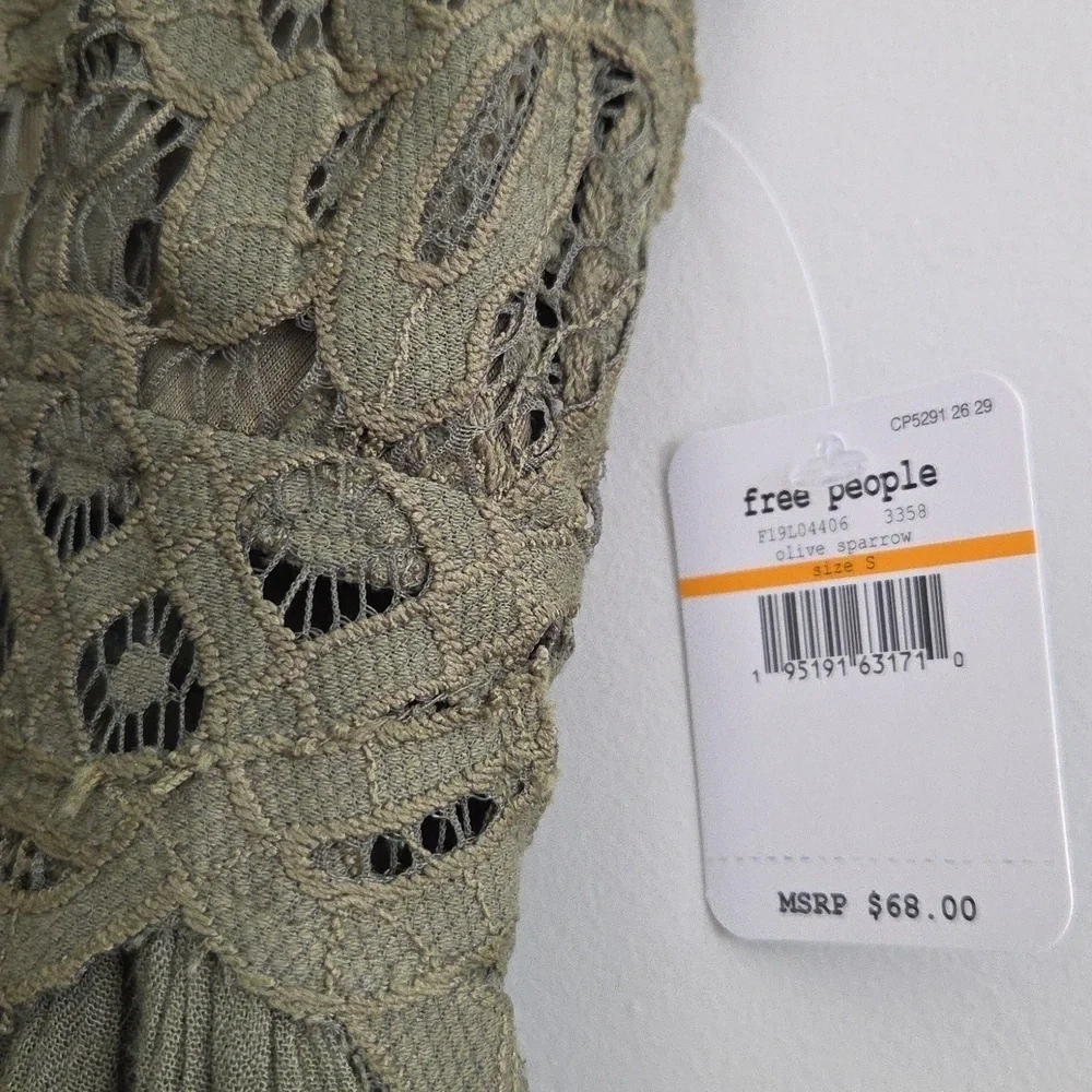Free People Adella Cami Olive Green Lace Ruffle Top - Picture 9 of 12